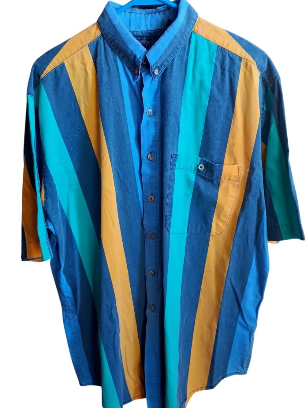 Vintage 80's Mens Large Tall Preppy Shirt Trespass Striped Short Sleeve Oxford